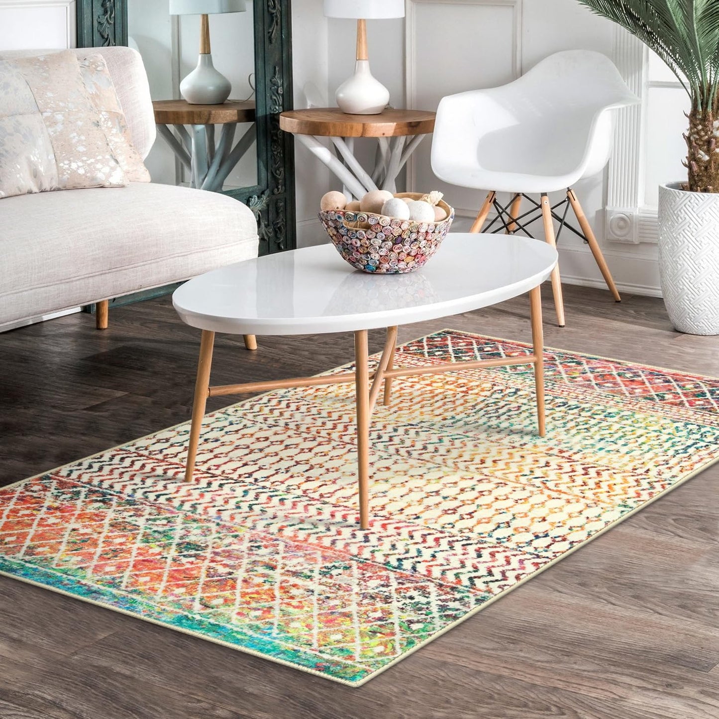 Moroccan 3x5 Rug,Ultra Soft Area Rugs for Living Room Non-Slip, Low-Pile Retro Distressed Colorful Nursery Rug for Kitchen Entryway Bedroom Living Room Office Carpet