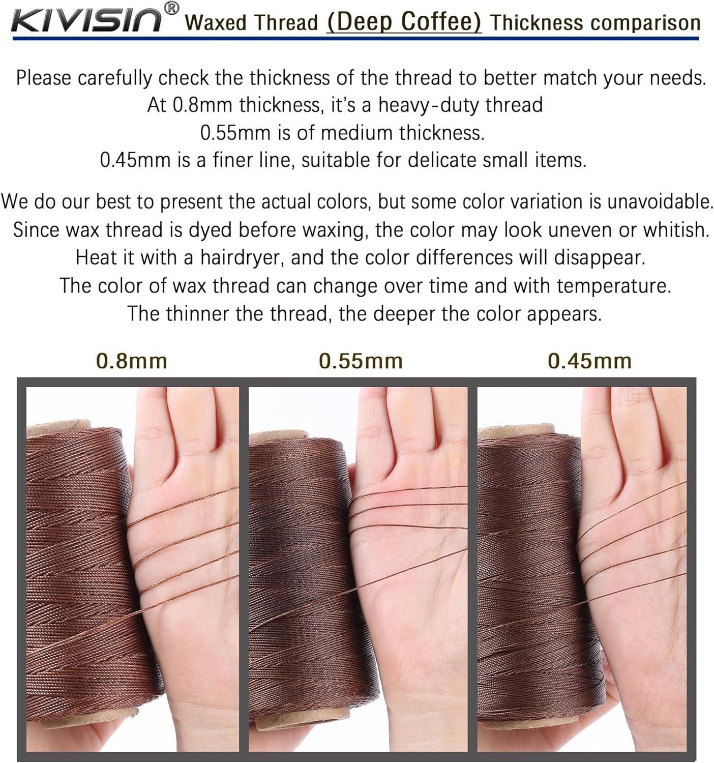 Sturdy Bonded Waxed Polyester Thread, 0.55mm, 437 Yards Wax String Cord - Deep Coffee for Leather, Hand Sewing, Stitching, Bookbinding, Beading, Bracelets and Macrame Jewelry Making