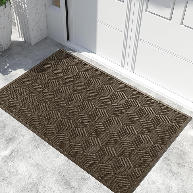Yimobra Extra Large Door Mat 60x32, All-Season Waterproof Outdoor Mats for Front Door Entrance with Drainage Holes, Heavy Duty Non-Slip Doormat for Garage Patio Entryway Indoor, Brown