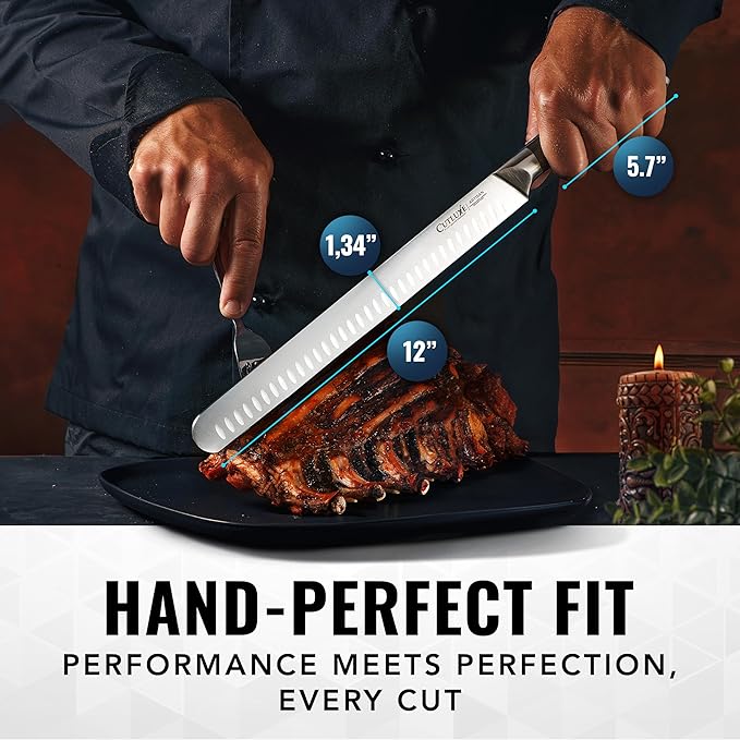 Cutluxe Brisket Knife – 12" Carving & Slicing Knife for Meat & BBQ – Razor Sharp German Steel, Sheath Included, Ergonomic Full Tang Handle Design, Grilling Gifts for Men – Artisan Series