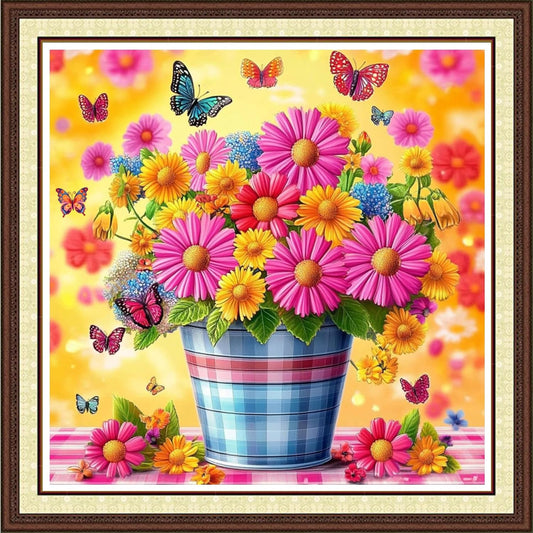 Findvoor Counted Cross Stitch Kits for Adults Full Range of Cross Stitching Embroidery Unprinted Pattern for Beginners, 11CT Needlepoint Kit Patterns Embroidery Kits-Flowers Butterflies 18x18 inch