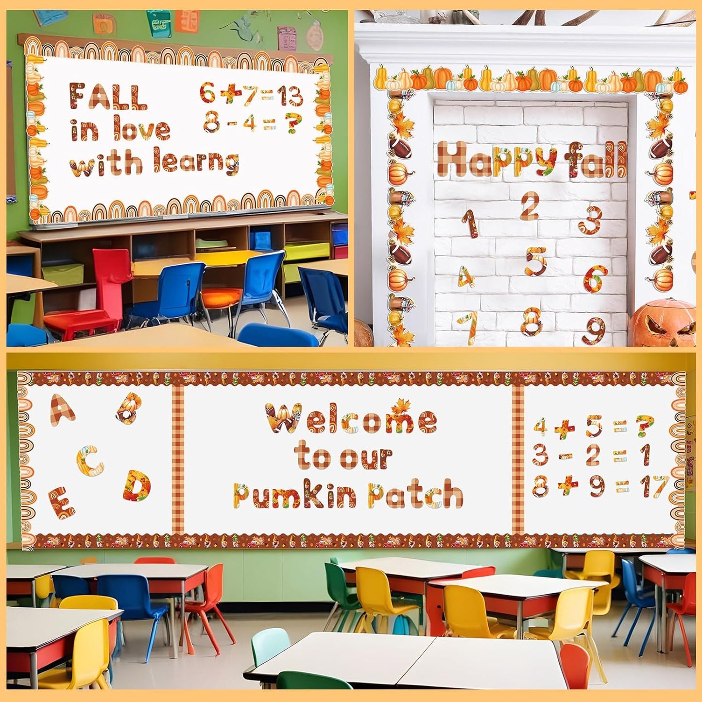 221 Pcs Bulletin Board Letters Round Alphabet Number Punctuation Symbol Combo Letter Cutouts Classroom Decoration for School Classroom Chalkboard Poster Board(Fall Round)