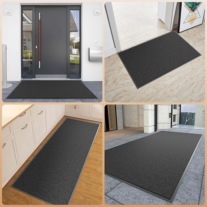Sturdy Front Door Mat, 24" x 72" Heavy Duty Outdoor Indoor Mats to Trap Dirt and Moisture, Non-Slip Waterproof Doormat Inside Entrance, Washable Welcome Mats for Home Entryway（Black）