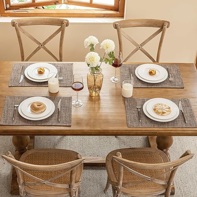 Blue Forest Placemats Set of 4, Dual-Layered Thickened Faux Linen Cloth Place Mats Heat Resistant Machine Washable Wrinkle Free Table Mats Indoor/Outdoor (Burlap)