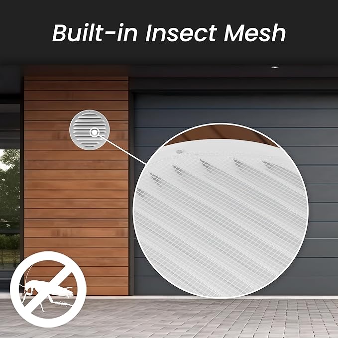 Repa Market 4 Inch (Opening Dimensions) Round Air Vent Cover/White Galvanized Steel Louvered Grill Cover with Mesh Screen/Wall or Ceiling Vent/HVAC Register for DIY Home Improvement