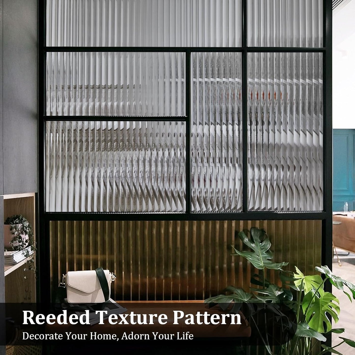 Window Privacy Film, Frosted Reeded Glass Cling, 3D Decorative Coverings with UV Blocking, Adhesive Stickers for Bathroom Doors Cabinet