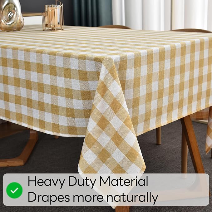 Gingham Table Cloth for Rectangle Tables Yellow Checkered Plaid Tablecloth Heavy Duty Cotton Blend Washable & Wrinkle Table Cover for Outdoor Kitchen Dining Picnic Camping (52x86 Inch)