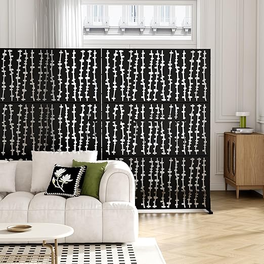 Casaphoria Metal Privacy Screen Outdoor, 72" H x 47" W Freestanding Decorative Privacy Screen for Patio Deck Balcony Garden with Stable Base, Black-David