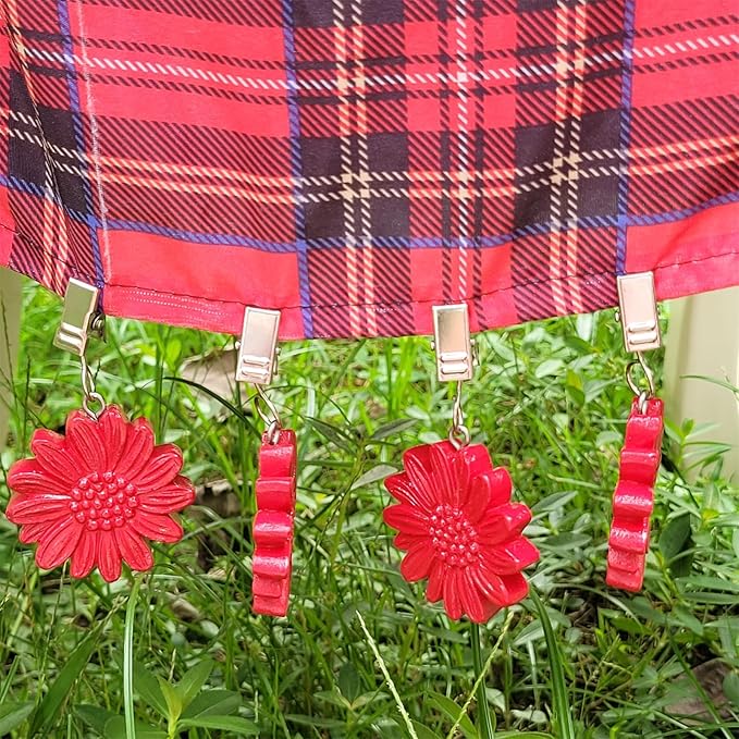 TwoFish Home Set of 4 Red Sunflower Resin Table Cover Tablecloth Weights Clips Handicraft Tablecloth Clamps Pack of 4