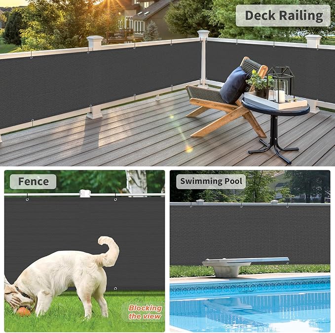 LOVE STORY 3'x12' Dark Grey Balcony Screen Privacy Fence Cover UV Protection (HDPE) Weather-Resistant 3 FT Height Shield for Deck, Patio, Backyard, Outdoor Pool, Porch, Railing