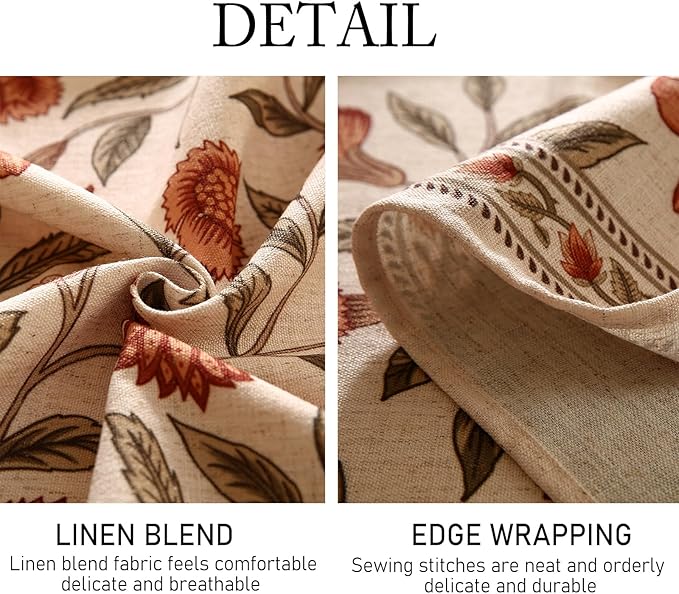 ISAENNE Designer French Rectangular Tablecloth,Linen Orange Floral Pattern Indoor Table Cloth,Wrinkle Resistant Decor Table Cloth for Dining Thanksgiving Kitchen Party,55"*87"-Alvarado D