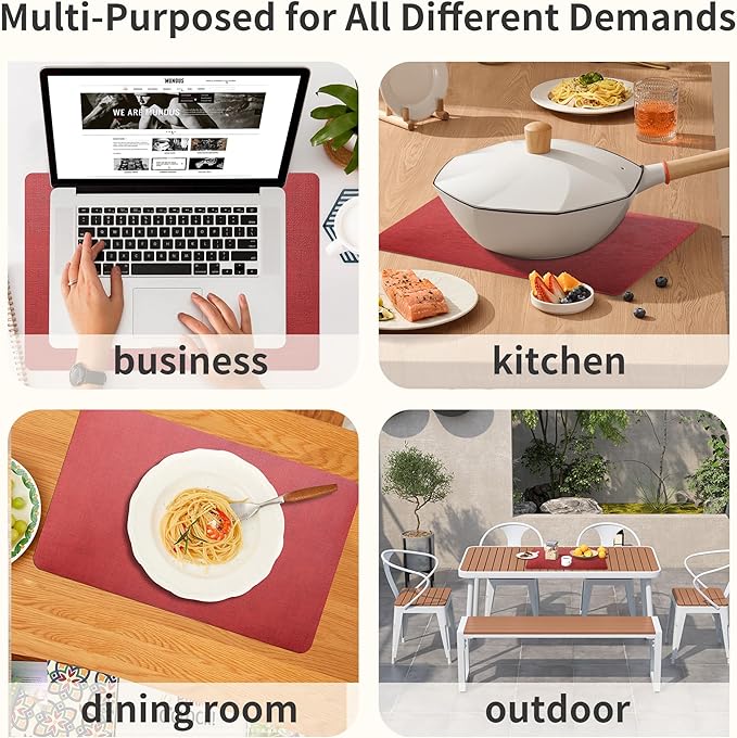 Maxpearl Faux Leather Placemats Set of 8 - Waterproof - Wipe Clean - Heat Resistant - Non Slip Dining Table Place Mats, Suitable for Indoor & Outdoor Use, 17’’x12’’, Red