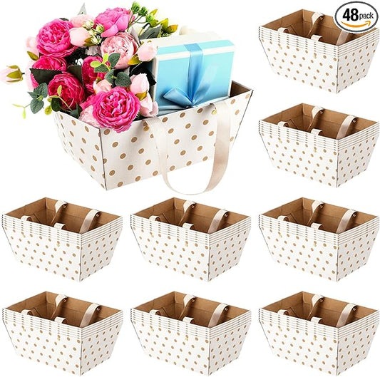 Pinkunn 48 Pcs Christmas Basket for Gifts Empty DIY Bulk Party Gift Basket Kit with Handles Market Trays for Packages Wrapping Wedding Party Anniversary Display(White,Polka Dots)
