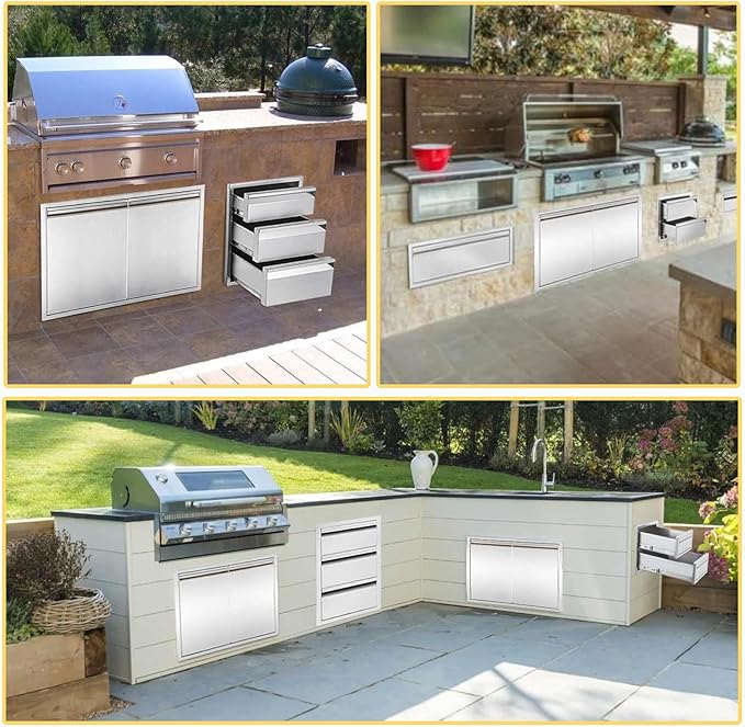 Outdoor Kitchen Drawer, 30" W x 6.5" H x 23" D Stainless Steel BBQ Single Drawer with Clapboard, BBQ Island Drawers for Outdoor Kitchens or Patio Grill Station