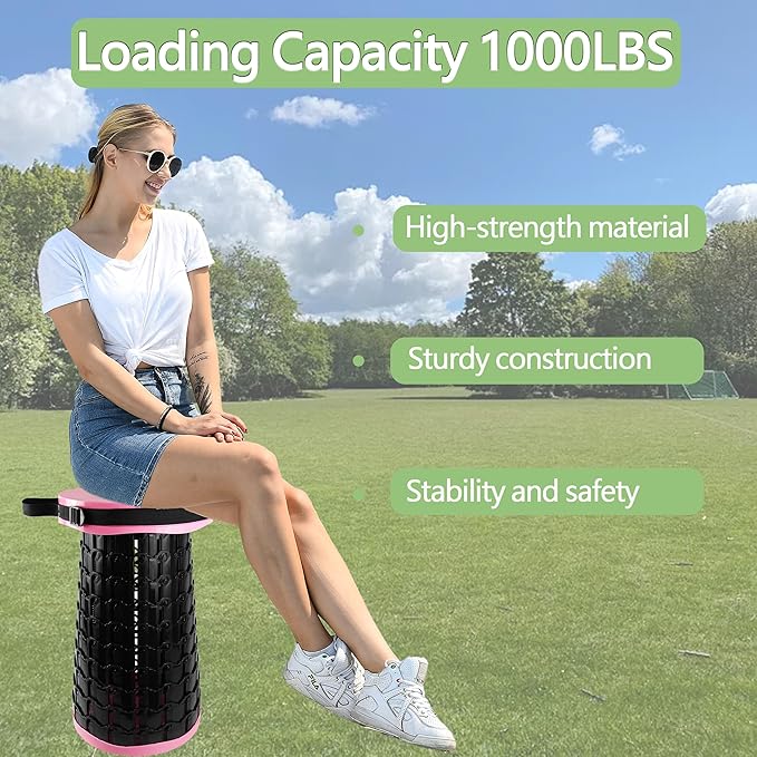 ALEVMOOM Upgraded XXL Collapsilbe Stool with Cushion,More Sturdy and Height 19.7“,D11.8”,Portable and Lightweight Adjustable Telescoping Stool for Camping Hiking BBQ Max Loading 1000Ibs