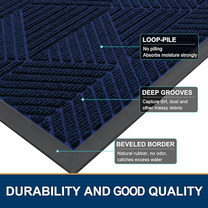 Smiry Front Door Mat Outside Entrance, Heavy Duty Sturdy Natural Rubber Doormat, Trap Dirt and Moisture, Easy Clean Low Profile Mats for Indoor Outdoor Entry, Irregular Triangle (36x24, Royal Blue)