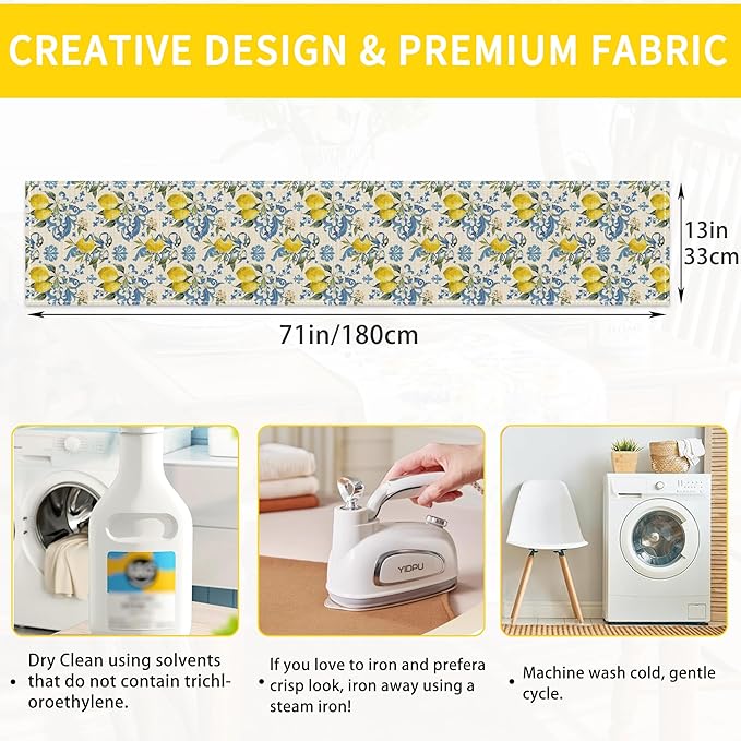 Lemon Flower Table Runner Dresser Scarves Seasonal Linen Tablerunner for Indoor Outdoor Kitchen Home Party Holiday Dining Table Decor 13 X 70 Inch