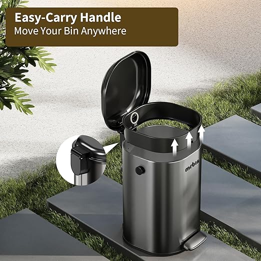 MRBIN Stainless Steel Dog Poop Trash Can with Lid, 5 Gal Round Pet Outdoor Waste Basket with Plastic Inner Bucket, Step Garbage Pail for Outside Patio, Yard, Garage, Eclipse Grey