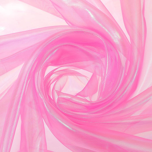 MECCANIXITY Iridescent Sheer Organza Fabric, 2 Yards x 59 Inches Solid Laser Holographic Shiny Fabric Organza Cloth for Wedding, Curtains, Costume, Photo Background, Rose Red