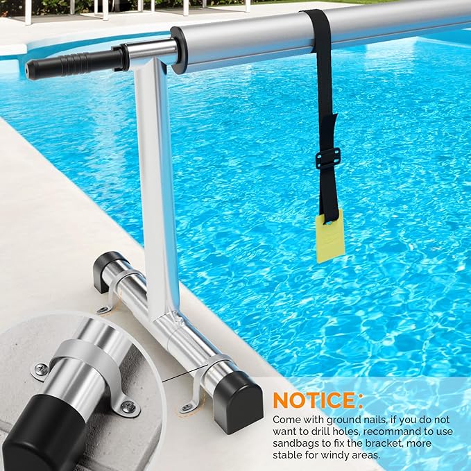 VINGLI Pool Cover Reel Set Pool Solar Cover Reel for Inground Swimming Pool, Aluminum Solar Swimming Inground Cover Blanket Reel (Upgrade) (14 Feet)
