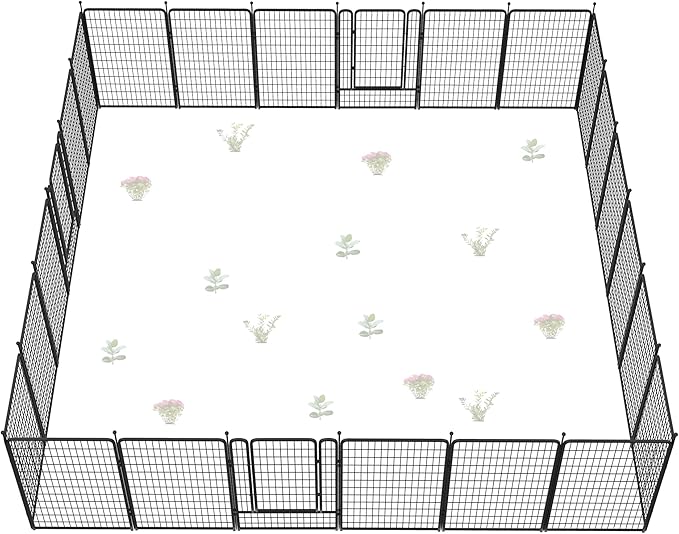 FXW Garden Fence Outdoor for The Yard – 50in(H) x 62.6ft(L) Heavy Duty Metal Animal Barrier for Dog and Rabbit, Decorative Dog Fence, 24 Panels, Black