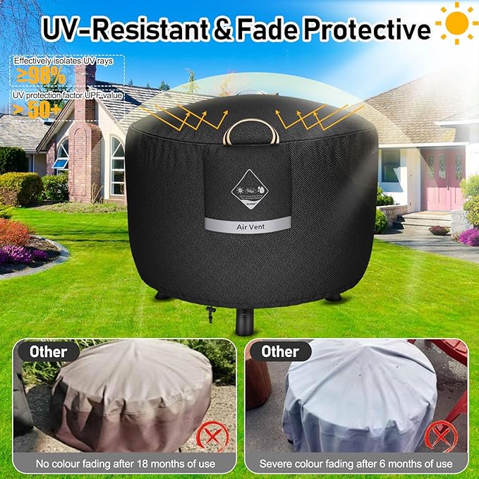 QH.HOME Fire Pit Cover Round Super Waterproof, 36" D X 24" H Outdoor Firepit Cover 600D Strong Tear Resistant, Premium Fading Resistant for Gas Fire Pit