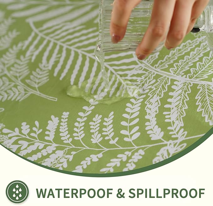 Rectangle Picnic Table Cloth, Elastic Waterproof Fitted Vinyl Tablecloths for 6 Foot Tables, Wipeable Flannel Backed Table Covers for Dining, Camping, Outdoor(Green Leaves,36"x72")