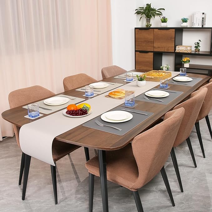 Myir JUN Table Runner Double Sided Vinyl Runner Table 55 Inch Long Runner for Table Washable Waterproof Non-Slip for Home Decorations Gray Beige,12 x 55 inch