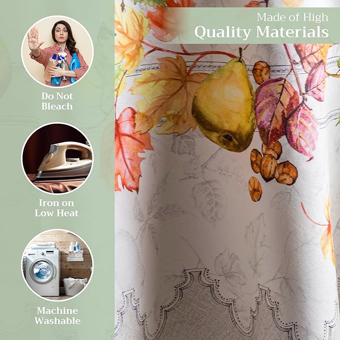 Maison d' Hermine Table Cloth Round Table 100% Cotton 63 Inches Fall Tablecloth Reusable Everyday Use for Thanksgiving Christmas Decorations Dining Farmhouse Party (Fruit D'Hiver)