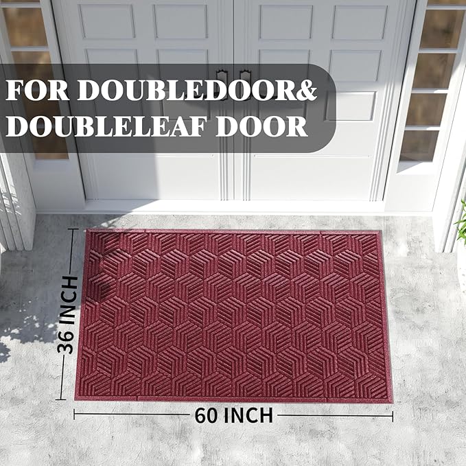 Yimobra Extra Large Door Mat 60x32, All-Season Waterproof Outdoor Mats for Front Door Entrance with Drainage Holes, Heavy Duty Non-Slip Doormat for Garage Patio Entryway Indoor, Red