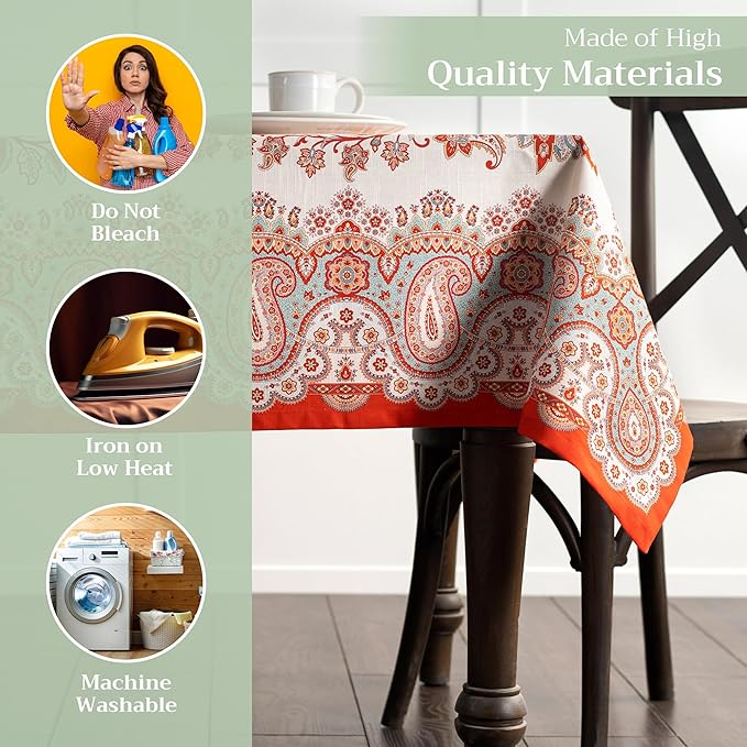 Maison d' Hermine Table Cloth Rectangle Table 100% Cotton 60 x 90 Inches Fall Tablecloth Reusable Everyday Use for Thanksgiving Christmas Decorations Dining Farmhouse Party (Cachemire)