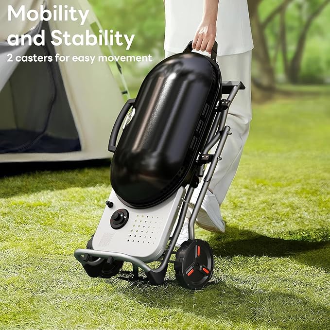 Propane Gas Grill, Portable BBQ Gas Grill with 348 Sq.In. Large Grilling Areas, 15000BTUs, Portable & Foldable BBQ Griddle for Outdoor Camping, Tailgating, Parties, Backyard, Black