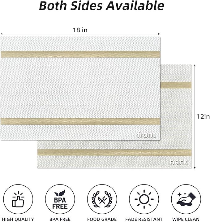 Beige Placemats Set of 8 - Heat Resistant Non-Slip Place mats for Dining Table, Washable Durable PVC Vinyl Woven Table Mats (Beige)