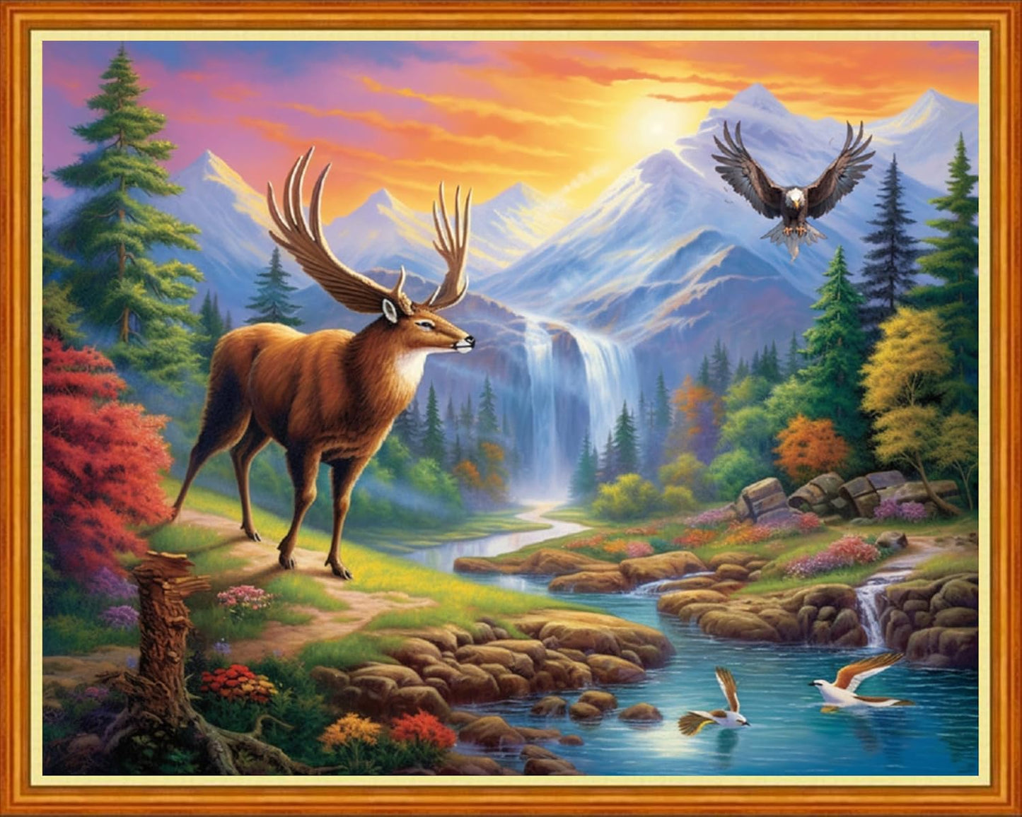 Dooxvey Cross Stitch Kit for Adults Beginners - Stamped Needlepoint Embroidery Pattern, Lucky Deer 16x20 Inch, 11CT