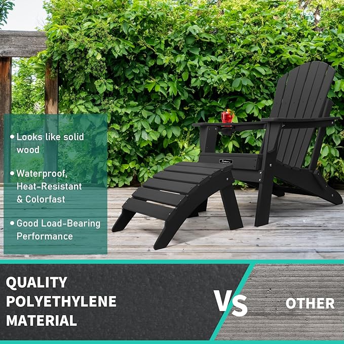 FUNBERRY Folding Adirondack Ottoman, HDPE All Weather Outdoor Foot Rest, Easy Storage Patio Footstool, Ottomans and Footstools for Outside
