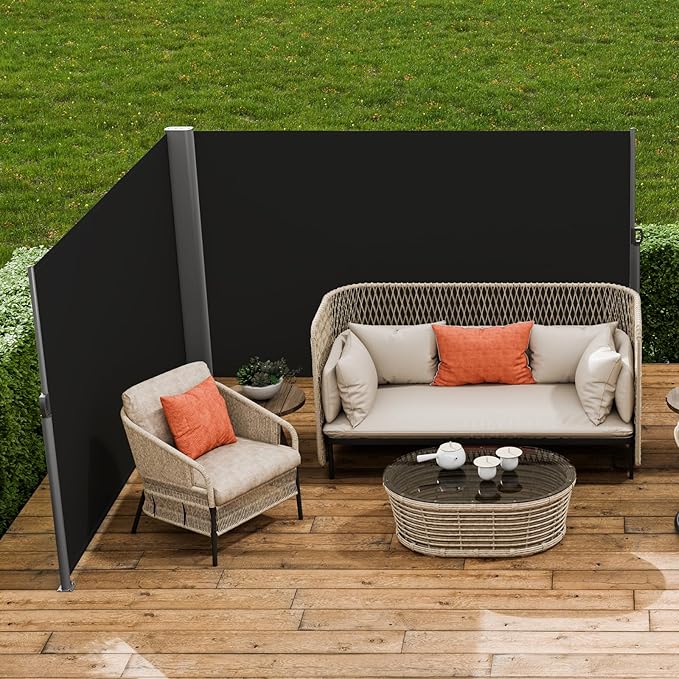 VEVOR Retractable Side Awning, UV 50 71''x 236'' Full Aluminum Rust-Proof Patio Sunshine Screen, 280 g Thicken Privacy Divider & Wind Screen for Courtyard, Balcony, Roof Terraces and Pools, Black