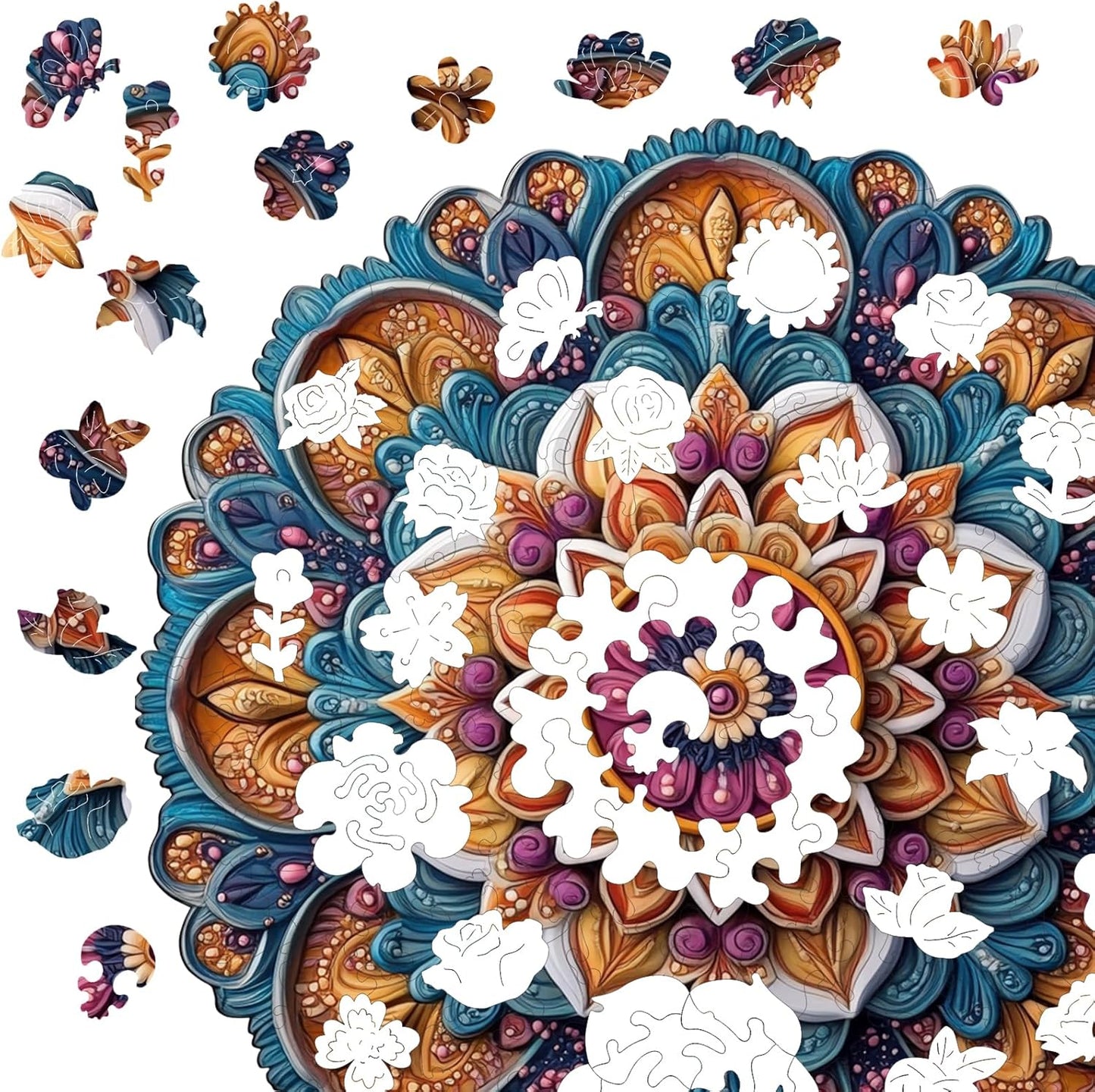 Wooden Jigsaw Puzzles - Mandala Wooden Puzzles for Adults, 500 Pcs King Size 16.7'' x 16.7'', Luxurious Shaped Wood Puzzle, Beautiful Package, Best Gift for Adults and Kids, Family Game