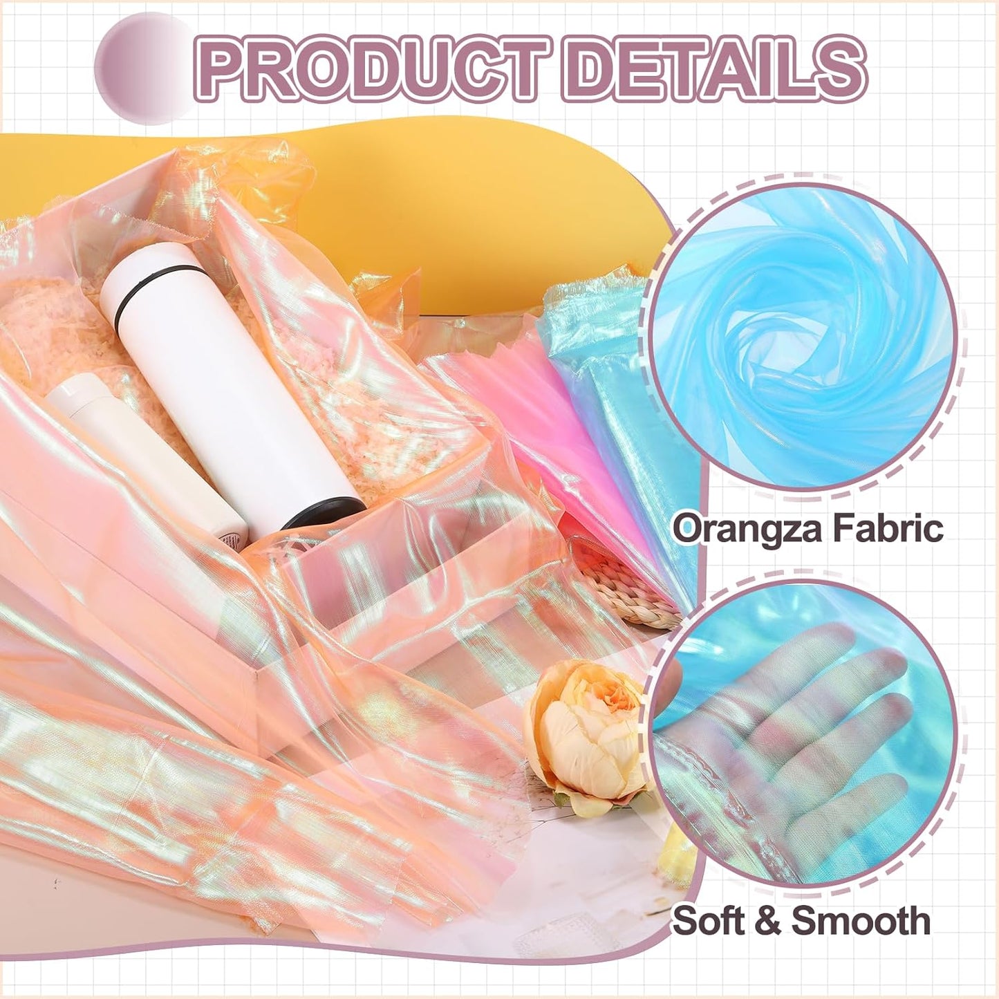 MECCANIXITY Iridescent Sheer Organza Fabric, 2 Yards x 59 Inches Solid Laser Holographic Shiny Fabric Organza Cloth for Wedding, Curtains, Costume, Photo Background, Sky Blue