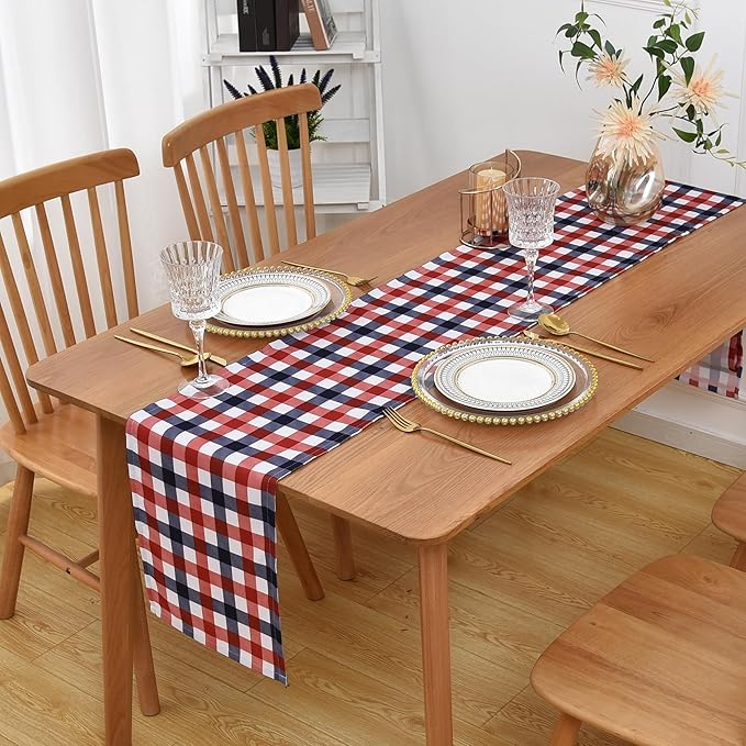 Waterproof Checkered Tablecloth Runner Fabric - Rectangle 12x108 Inch Classic Gingham Buffalo Plaid Table Cloth for Indoor/Outdoor Use - Table Cover for Kitchen, BBQs, and Parties