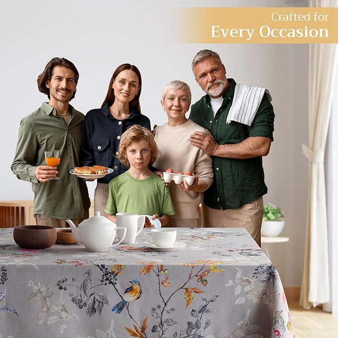 Maison d' Hermine Table Cloth Square Table 100% Cotton 60 x 60 Inches Fall Tablecloth Reusable Everyday Use for Thanksgiving Christmas Decorations Dining Farmhouse Party (Equinoxe - Grey)