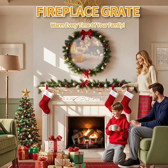 Fireplace Grate, 17 inch Solid Fireplace Log Holder, Heavy Duty Cast Iron Firewood Log Burning Rack Fire Grates for Inside Fireplace Accessories