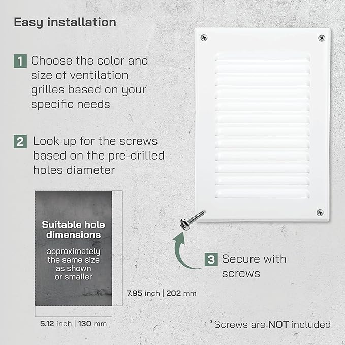 Vent Systems 5 x 7 Inch (Inner) White Rectangular Soffit Vent Cover - Metal HVAC Return Air Grille with Mesh Screen - Register Wall Vent Duct Grill - Outdoor, Indoor, Crawlspace Exhaust Ventilation