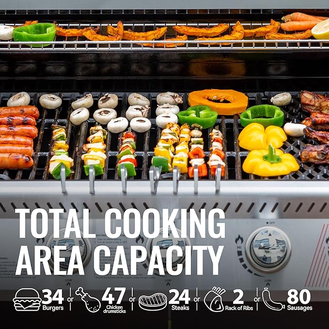 Royal Gourmet GA5404G 5-Burner Propane Gas Grill with Side Burner & Warming Rack, Outdoor BBQ Grill with 64,000 BTUs Output & 774 Sq. in. Cooking Area for Outdoor Barbecue, Grey