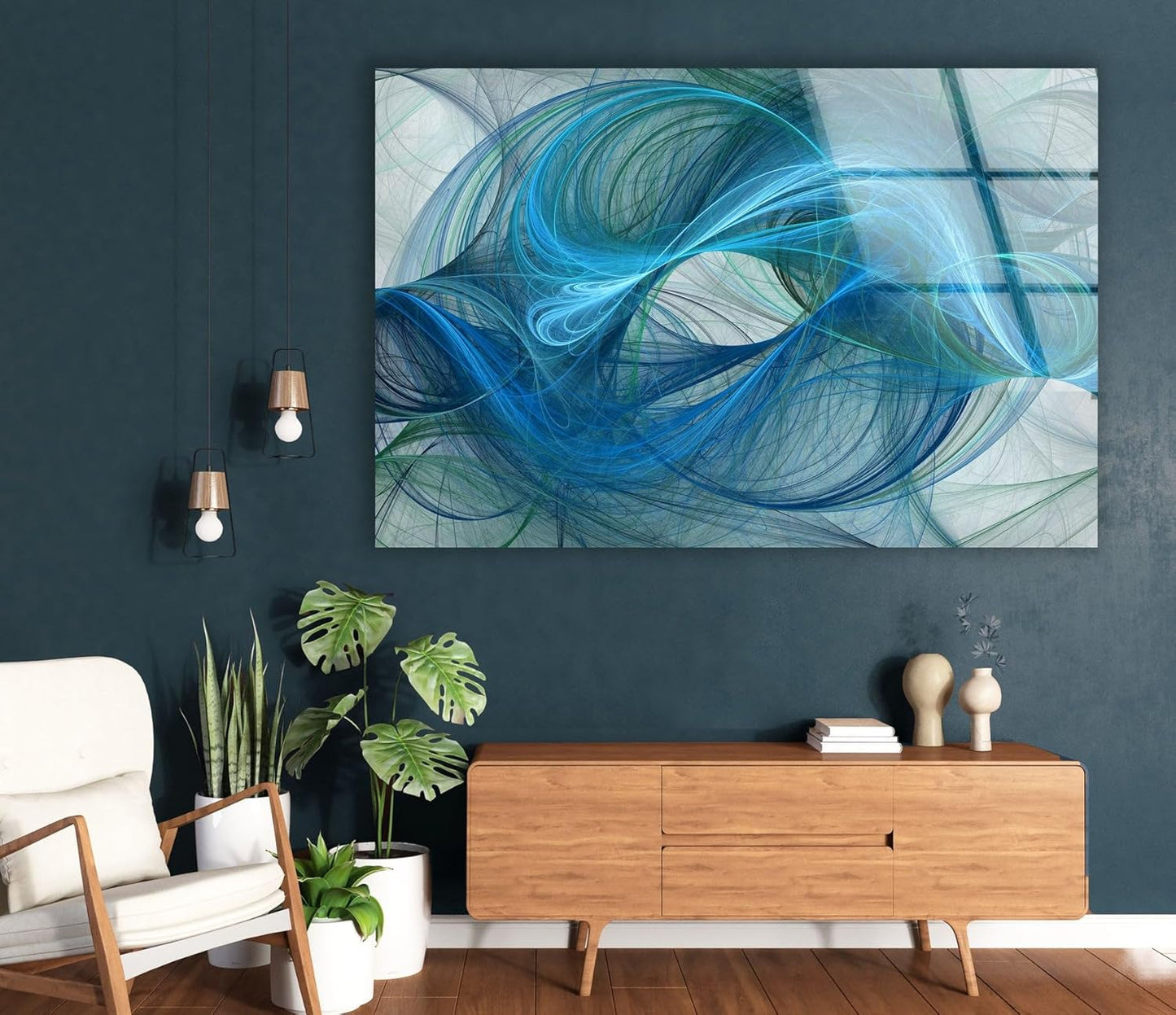 My Photostation.com 30Wx24H'' Blue Energy Abstract Wall Art – Fluid Motion Glass PrintTempered Glass Printing Wall Decor Large Wall Art Wall Hangings