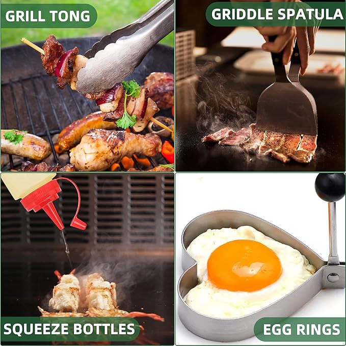 30PCS Griddle Accessories Kit, Flat Top Grill Accessories Set for Blackstone and Camp Chef, Grill Spatula Set with Melting Dome, Burger Press, Gifts for Men, Christmas Stocking Stuffers for Adults Men