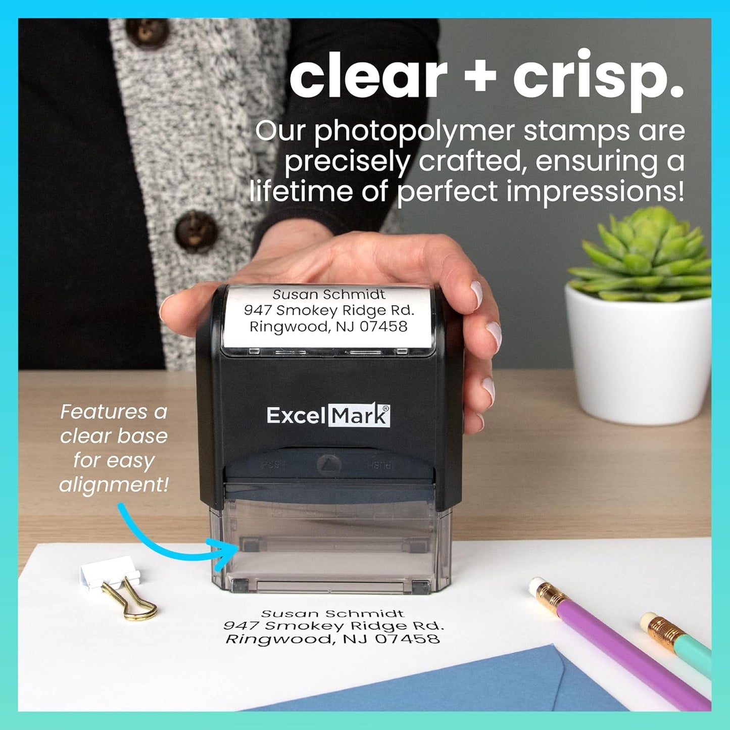 ExcelMark Custom Stamp – Clear & Crisp Impressions – Personalized Self-Inking Rubber Stamp – Use for Address Stamp and More (Extra Large)