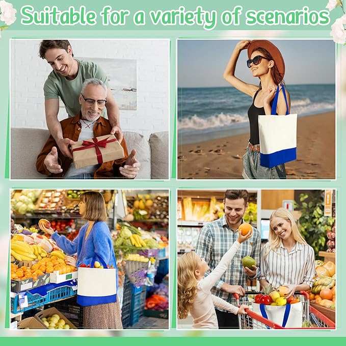 Sanwuta 24 Pcs Canvas Tote Bags Bulk with Zipper Cosmetic Bags 18.5" Cotton Canvas Bag with Handles Reusable Shopping Bags