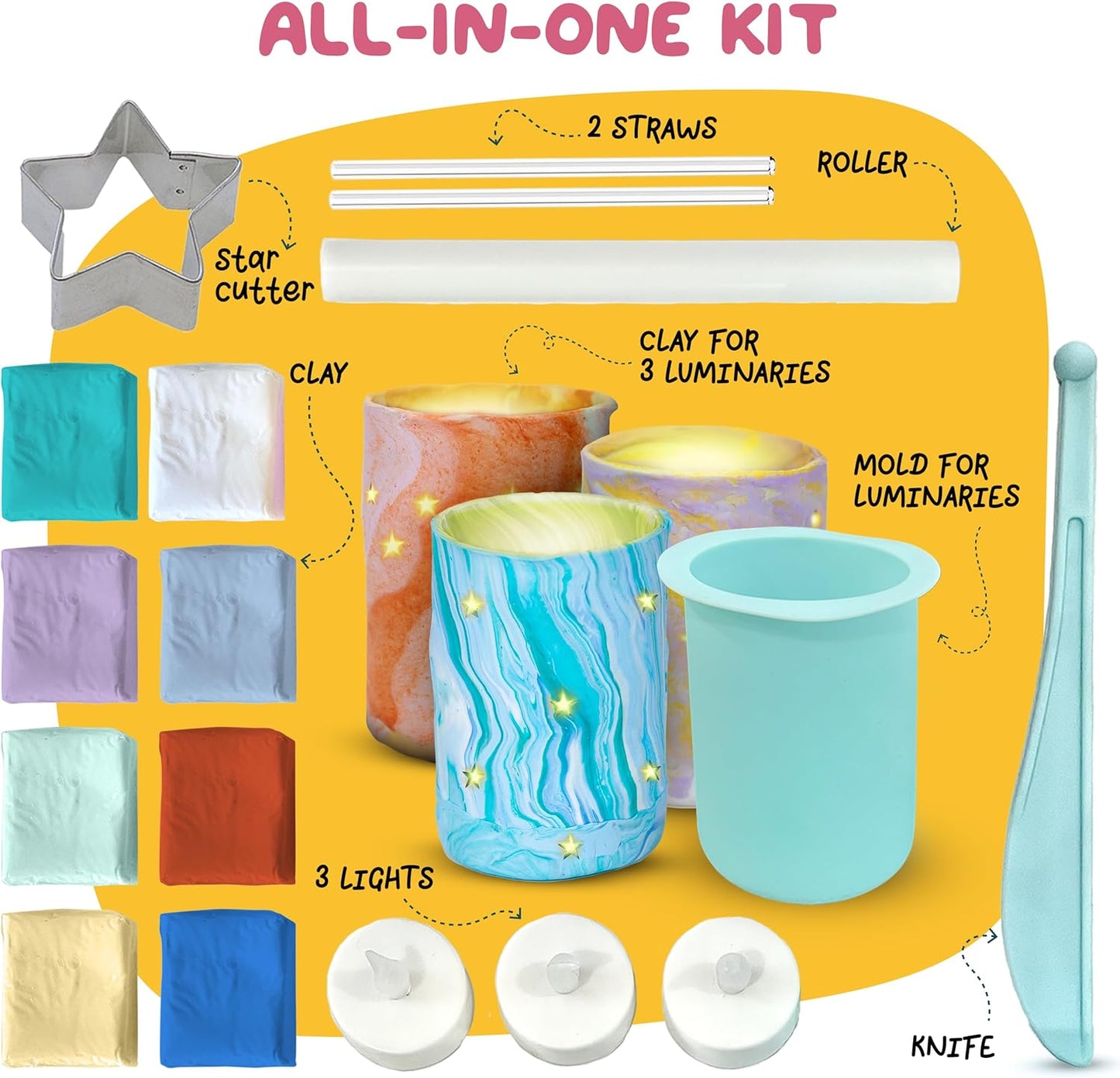 JOiFULi DIY Clay Luminaries Clay Craft Kit Gifts for Kids Girls Boys Teens for Kids Age 8 9 10 11 12