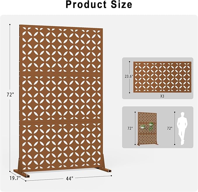 Heavy-Duty Outdoor Privacy Screen for Patio, Balcony, Backyard - 72" H * 44" W Metal Room Divider with Classic Clover Pattern, Anti-Tipping Kit, Weather Resistant, Easy Assembly (Raw Nmber-SYC)