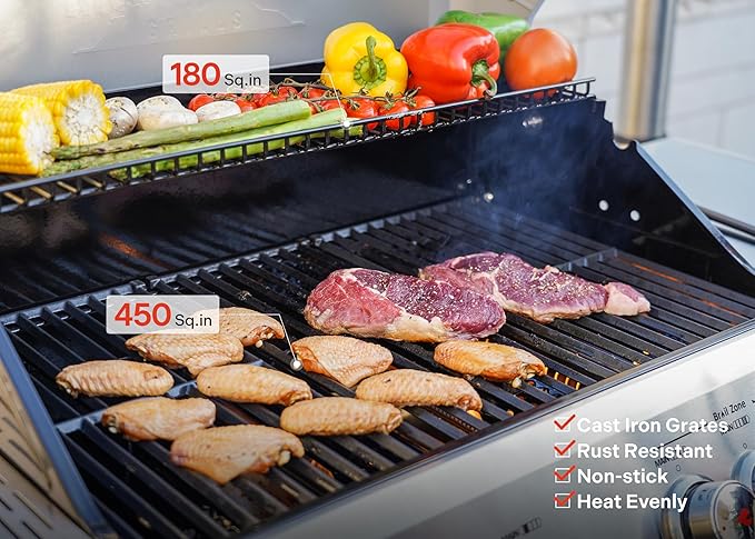Monument Grills 4+1 Burner Natural Gas Grill with Hose, 50,000 BTU Stainless Steel Outdoor Patio Barbecue Grill with Cover, Fast Heating, Knob Control, and Easy Cleanup, M415BZNG